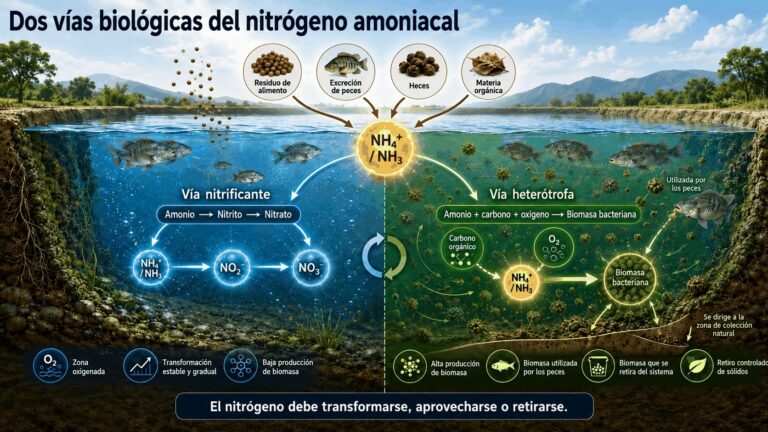Control del amonio en acuicultura mediante nitrificación y vía heterótrofa